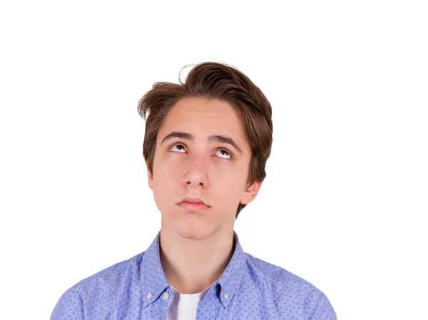 Közelről portréja fiatalember, elszigetelt fehér background — Stock Fotó