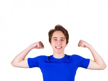 Genç adam portresi. Genç yaş, çocuk beyaz arka plan üzerinde