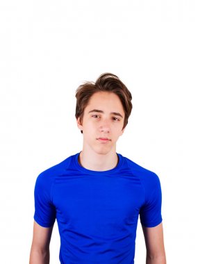 Genç adam portresi. Genç yaş, çocuk beyaz arka plan üzerinde