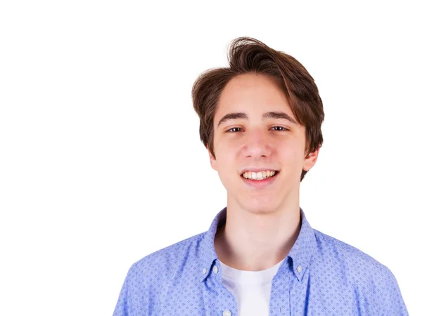 Retrato de hombre joven. Adolescente edad, niño sobre fondo blanco —  Fotos de Stock