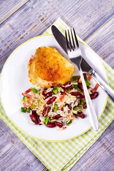 Chicken with Rice, Beans, Bacon and Green Pepper — Stock Photo, Image