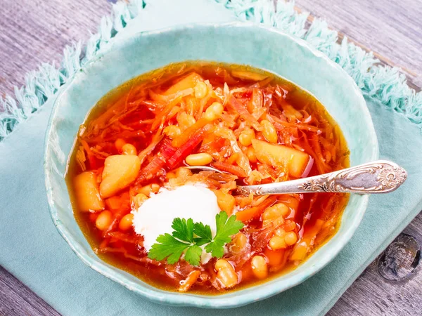 Borsht, bortsch, borshch, borscht. Soup made with vegetables and beets