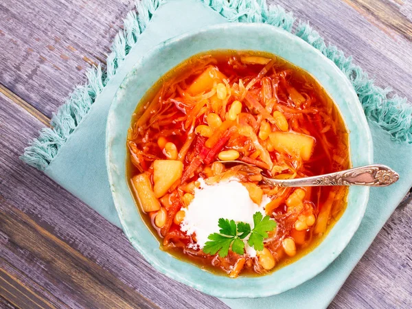 Borsht, bortsch, borshch, borscht. Soup made with vegetables and beets