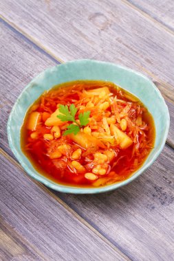 Borsht, bortsch, borshch, pancar çorbası. Sebze, fasulye ve pancar çorbası