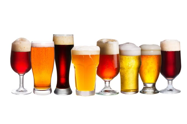 Set of various beer glasses. Different glasses of beer. Ale isolated — Stock Photo, Image