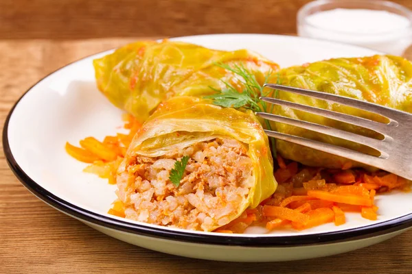 Stuffed cabbage leaves with meat. Cabbage rolls with meat; rice and vegetables — Stock Photo, Image