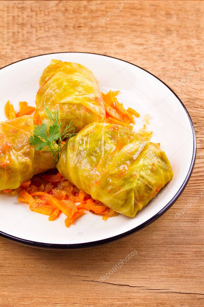 Stuffed cabbage leaves with meat. Cabbage rolls with meat; rice and vegetables