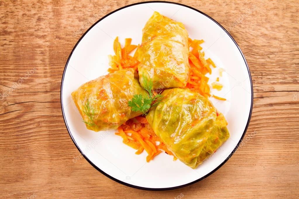Stuffed cabbage leaves with meat. Cabbage rolls with meat; rice and vegetables