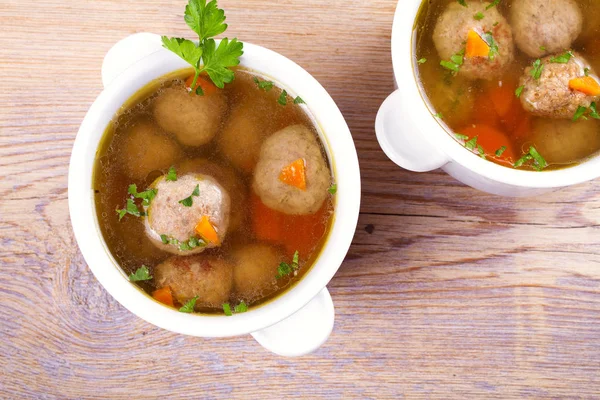 Broth with meatballs. Meatball soup — Stock Photo, Image