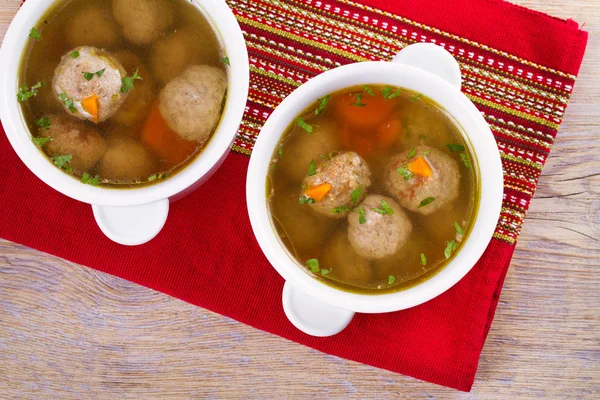 Broth with meatballs. Meatball soup — Stock Photo, Image