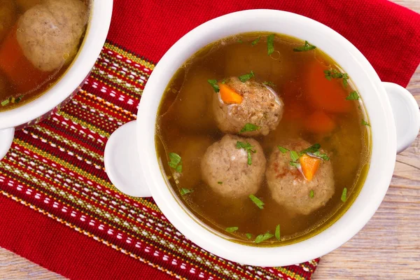 Broth with meatballs. Meatball soup — Stock Photo, Image