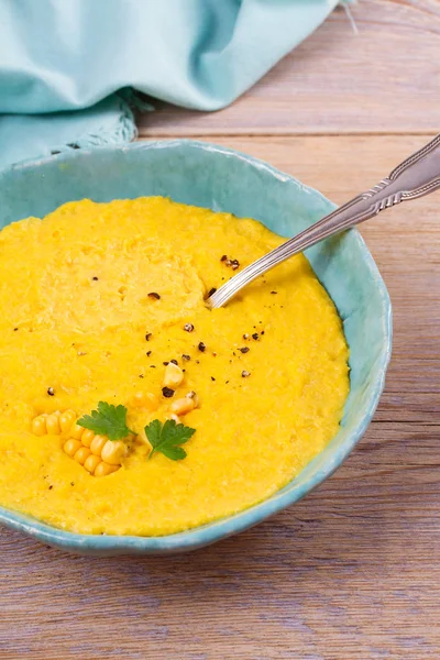 Sweet corn soup in a bowl