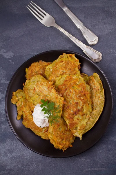 Bramborové Placky Zeleninové Lívanečky Latkes Draniki Režie — Stock fotografie