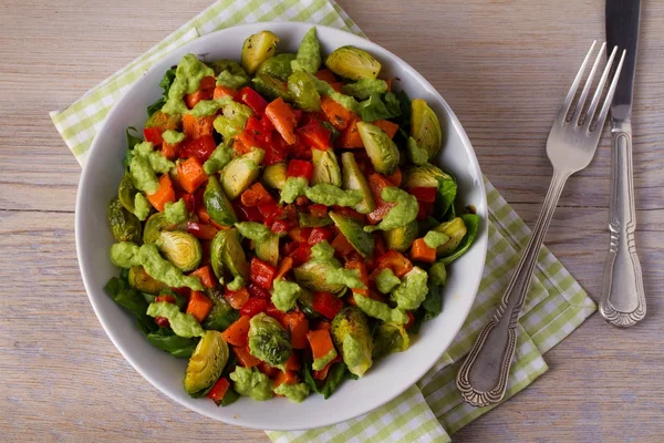 Roasted Vegetable Salad Avocado Dressing View Top Horizontal — Stock Photo, Image