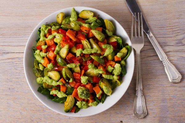 Roasted Vegetable Salad Avocado Dressing View Top Horizontal — Stock Photo, Image