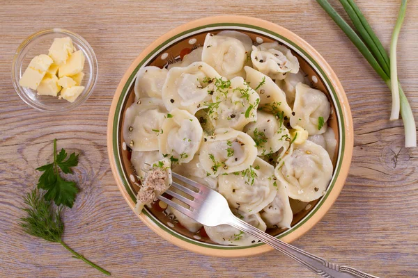 Pelmeni Dumplings Gevuld Met Vlees Ravioli — Stockfoto