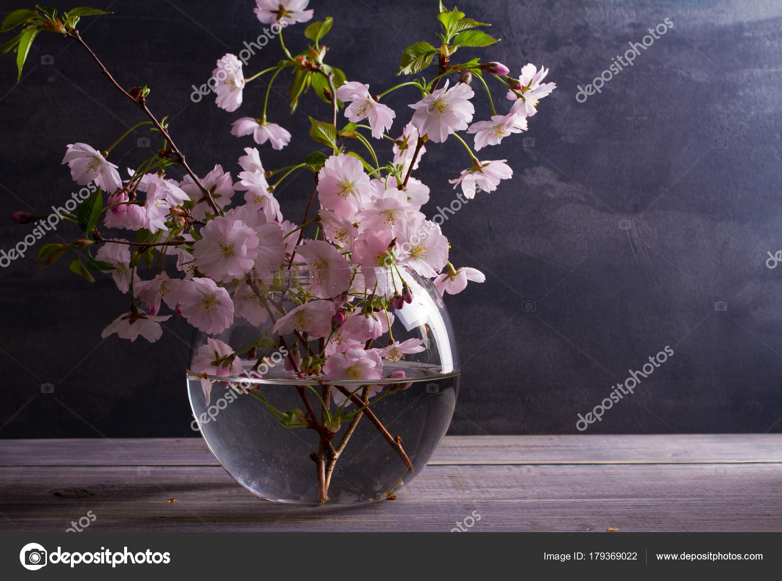 Spring Bouquet Glass Vase Vintage Wooden Background Pink Flowers