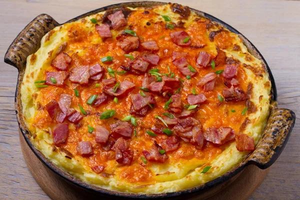 Puré Patatas Cheddar Cazuela Con Tocino Cazuela Patata Horno Cheddar — Foto de Stock