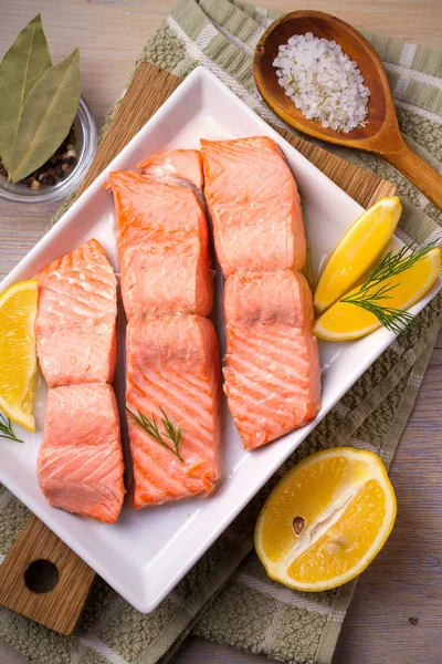 Steamed Salmon Fish Fillet White Plate Clean Eating Healthy Diet — Stock Photo, Image