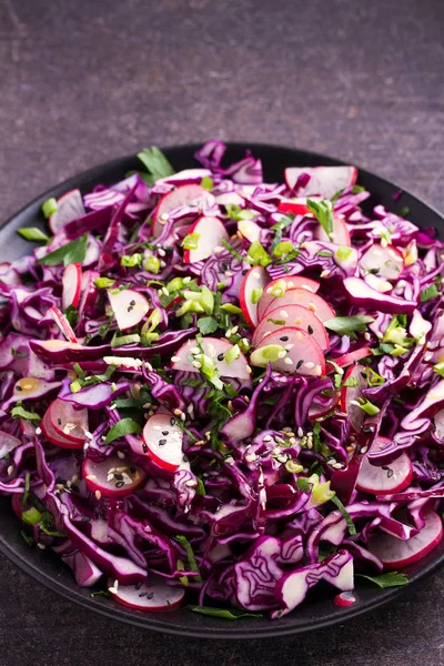 红白菜 欧芹和芝麻沙拉的盘子 素食或素食的健康食品概念 — 图库照片