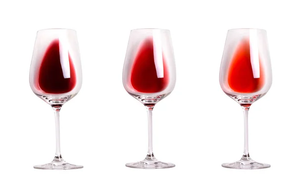 Verschiedene Rotweinsorten Auswahl Verschiedenen Weinsorten Weingläser Isoliert Auf Weißem Hintergrund — Stockfoto