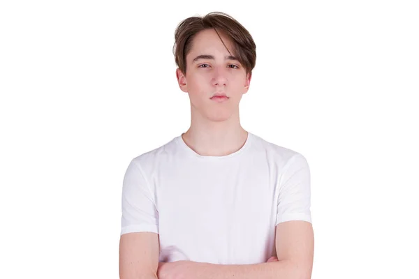Confident Serious Young Man Keeping Arms Crossed Handsome Teen Boy — Stock Photo, Image