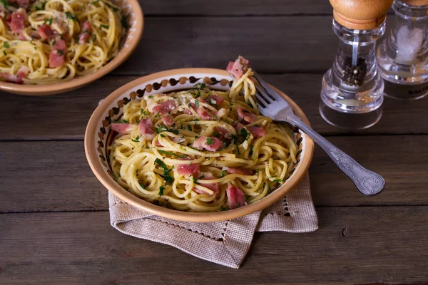Garlic Bacon Pasta Italian Food — Stock Photo, Image
