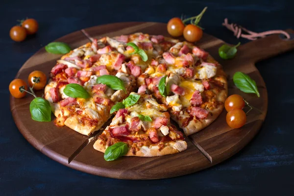 Deliciosa Pizza Papas Fritas Sobrecarga Horizontal — Foto de Stock