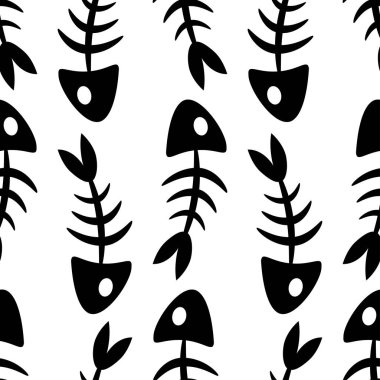 Balık kemikleri. Vektör seamless modeli.