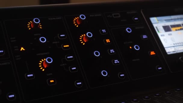 Panorama Interruptores Botones Paneles Trabajo Los Mezcladores Audio — Vídeo de stock