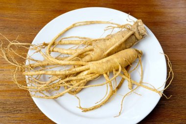 Plaka üzerinde taze Kore ginseng