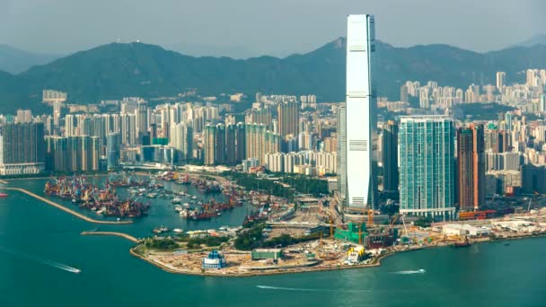 Прекрасний вид на Західний Kowloon від Вікторія пік-Уповільнена зйомка — стокове відео