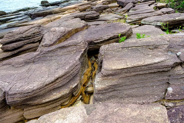 Geopark layers of sedimentary rock, in Tung Ping Chau, Hong Kong