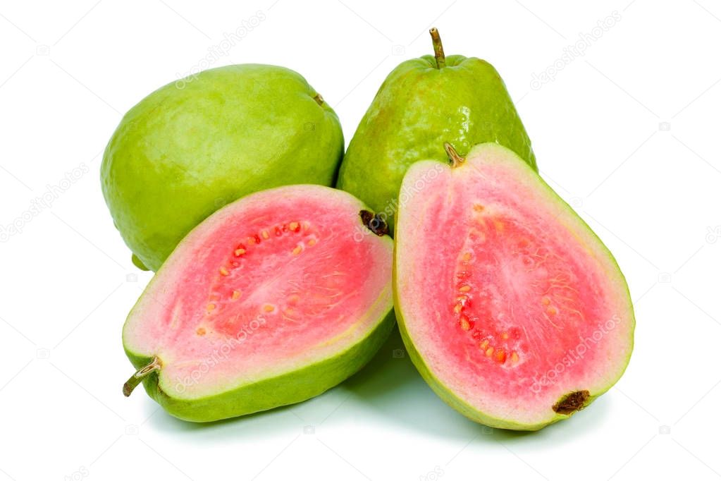 Ripe guava on white background