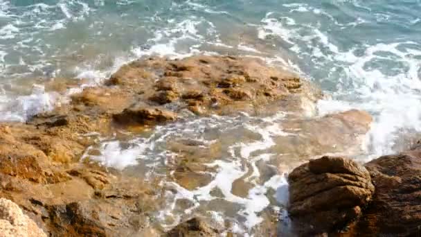 Dalgalar Üzerinde Kayalık Plaj — Stok video