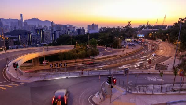 Ruchu Wielu Pasa Autostrady Ruchu Rozmycie Hongkongu Zmierzchu Upływ Czasu — Wideo stockowe