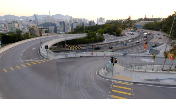 Verkeer Meerdere Baans Snelweg Met Motion Blur Hong Kong — Stockvideo