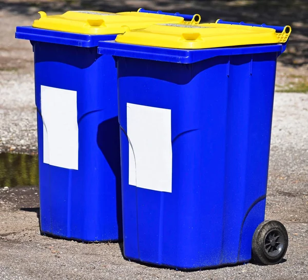 Wheeled garbage cans on the street