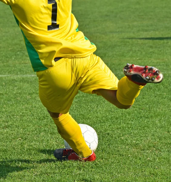 Goleiro chuta a bola — Fotografia de Stock