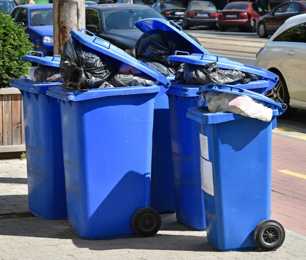 바퀴달린 쓰레기통들 이 거리에 있다 — 스톡 사진