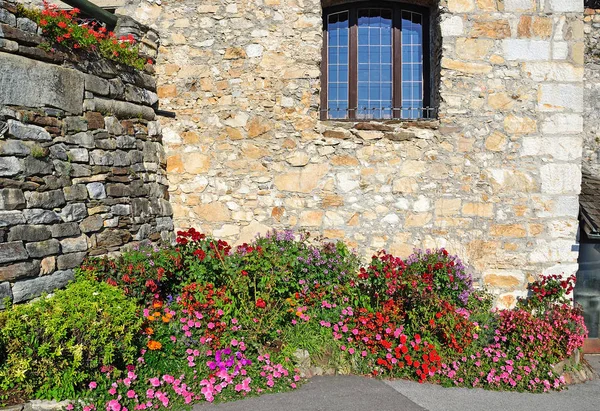 Wall and flowers in Landskron, Austria — Stock Photo, Image