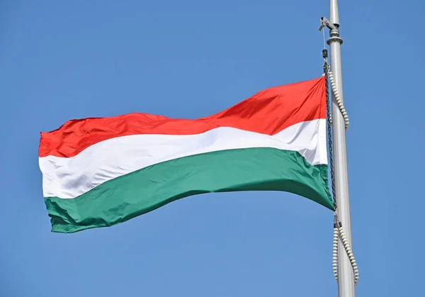 Magyar zászló-on egy magas pole — Stock Fotó
