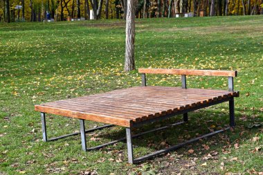 Ormanda sonbahar zamanı ahşap iskemleler