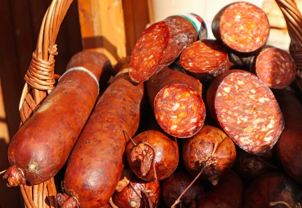 Enchidos Para Venda Loja Bucher — Fotografia de Stock