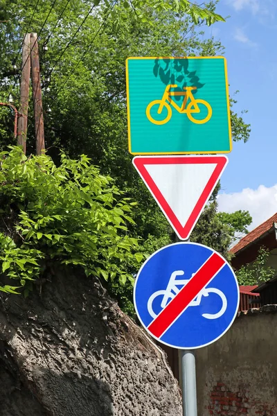 Panneaux Circulation Vélo Dans Rue — Photo
