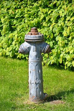 Çimen bölgesinde yangın musluğu var.