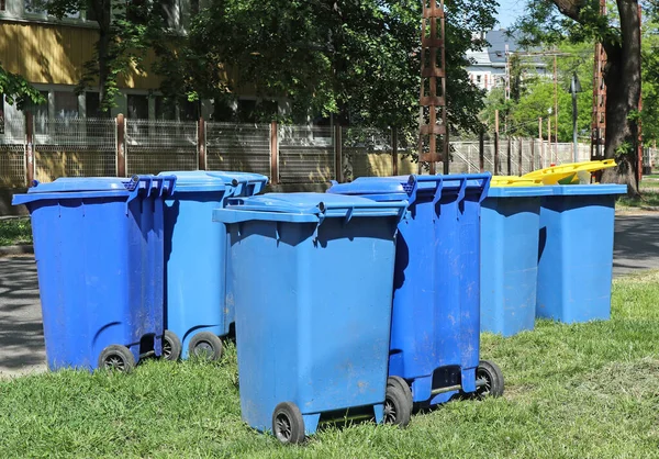 Sokaktaki Tekerlekli Çöp Tenekeleri — Stok fotoğraf