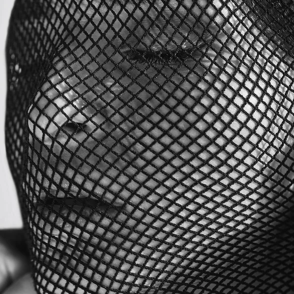 Beautiful sensual woman in a black veil on her face. — Stock Photo, Image