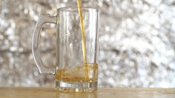 Close Dark Foaming Beer Poured Glass Mug — Stock Video