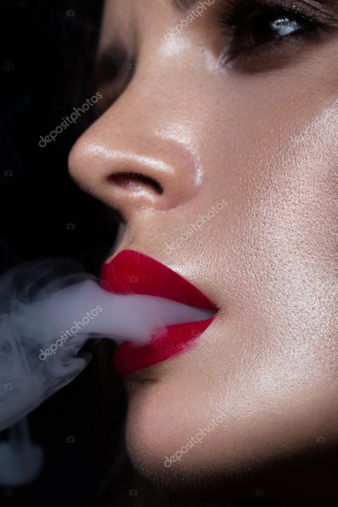 Bright Red Lips Smoking